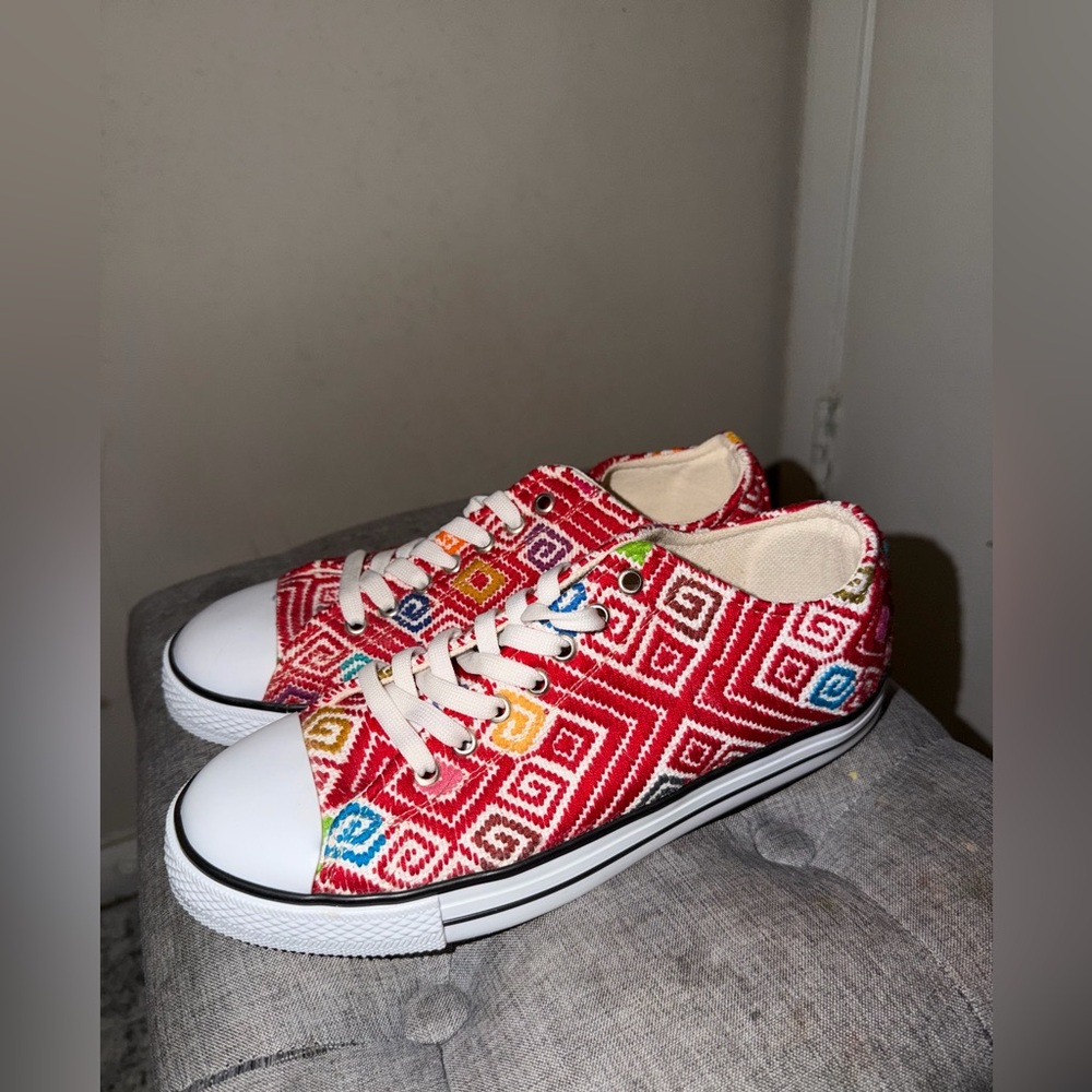 Eclectic Array Vibrant Red Patterned Women's Snea… - image 1